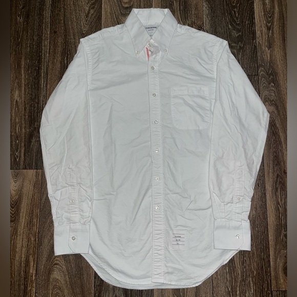 Thom Browne Slim Fit Logo Appliqué Cotton Oxford Button Down Shirt - Picture 1 of 14